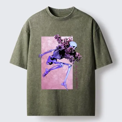 Tokyo-Tiger Dark Floral Bones Washed T-Shirt