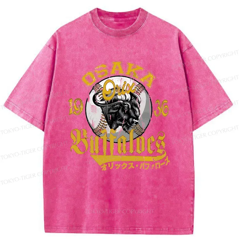 Tokyo-Tiger Japanese Baseball Bison Washed T-Shirt