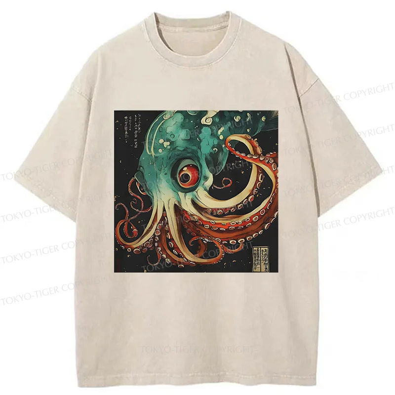 Tokyo-Tiger Deep Sea Octopus Monster Washed T-Shirt