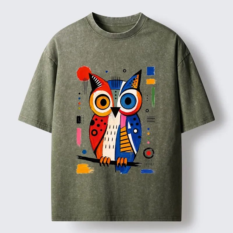 Tokyo‑Tiger Abstract Owl Art Washed T‑Shirt