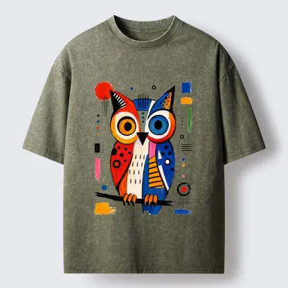 Tokyo‑Tiger Abstract Owl Art Washed T‑Shirt