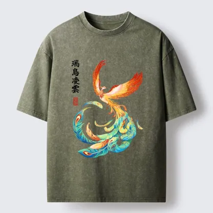 Tokyo‑Tiger Lucky Phoenix Art Washed T‑Shirt