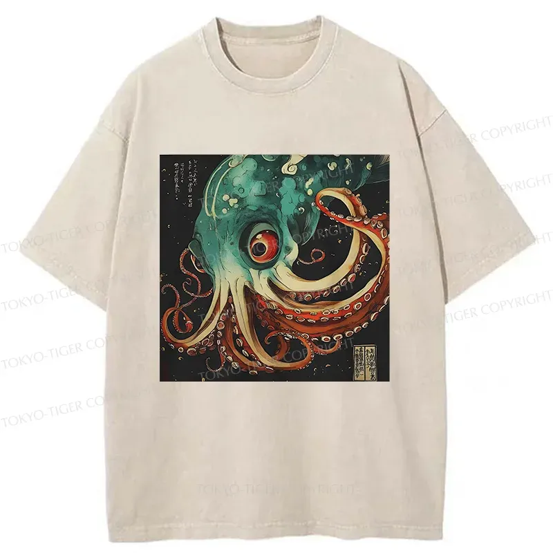 Tokyo-Tiger Deep Sea Octopus Monster Washed T-Shirt