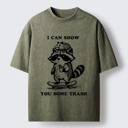 Tokyo‑Tiger Funny Trash Crew Washed T‑Shirt