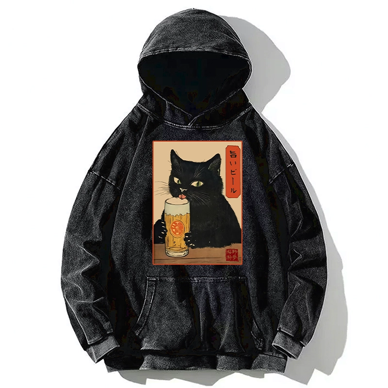 Tokyo-Tiger Cat Holding A Glass Of Beer Washed Hoodie