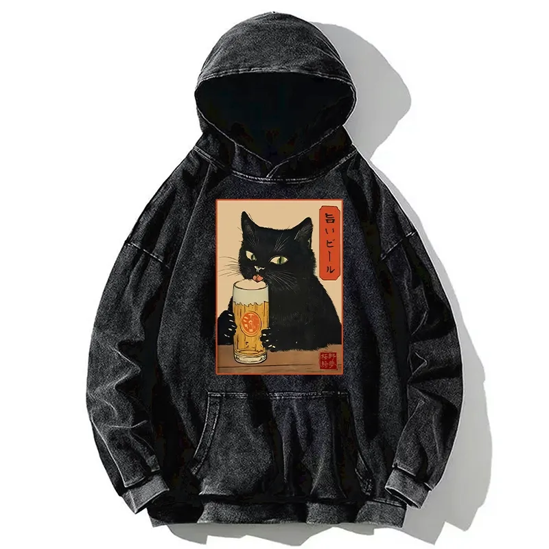 Tokyo-Tiger Cat Holding A Glass Of Beer Washed Hoodie