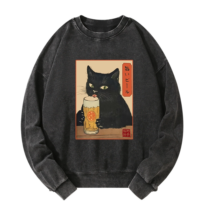 Tokyo-Tiger Cat Holding A Glass Of Beer Washed Sweatshirt