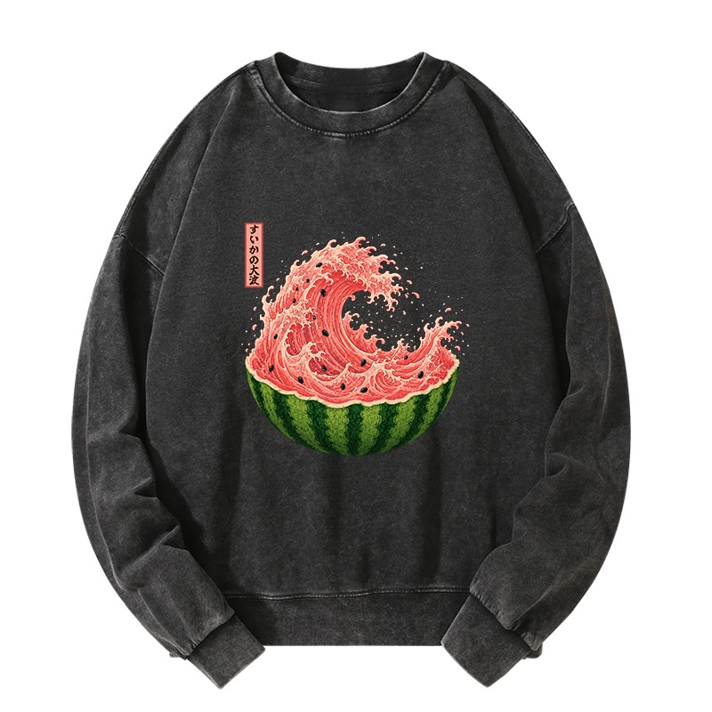 Tokyo-Tiger Watermelon Wave Summer Ukiyo Art Washed Sweatshirt