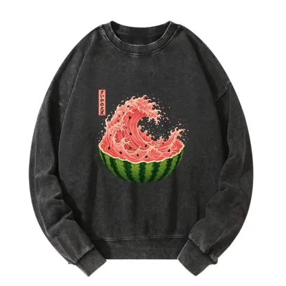 Tokyo-Tiger Watermelon Wave Summer Ukiyo Art Washed Sweatshirt