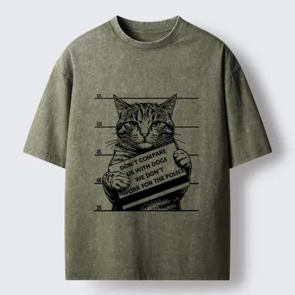 Tokyo-Tiger Funny Cat Vs Dog Joke Washed T-Shirt