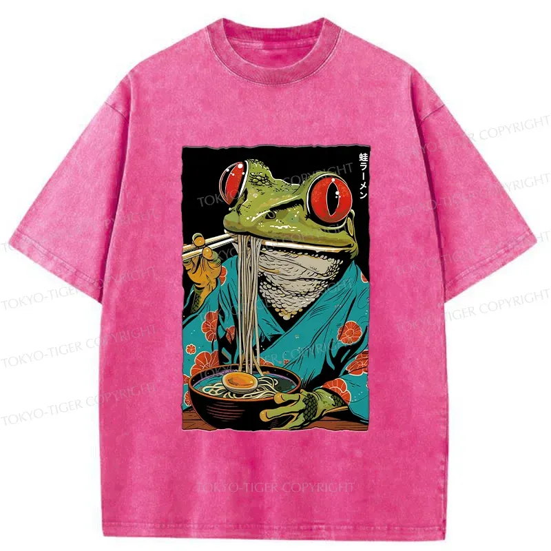 Tokyo-Tiger Frog Monster Eating Ramen Washed T-Shirt