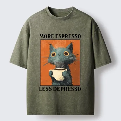 Tokyo‑Tiger Coffee Mood Cat Washed T‑Shirt