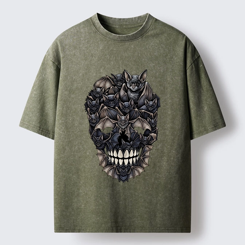 Tokyo‑Tiger Dark Bat Skull Art Washed T‑Shirt