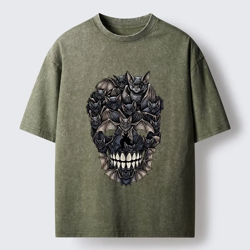 Tokyo‑Tiger Dark Bat Skull Art Washed T‑Shirt