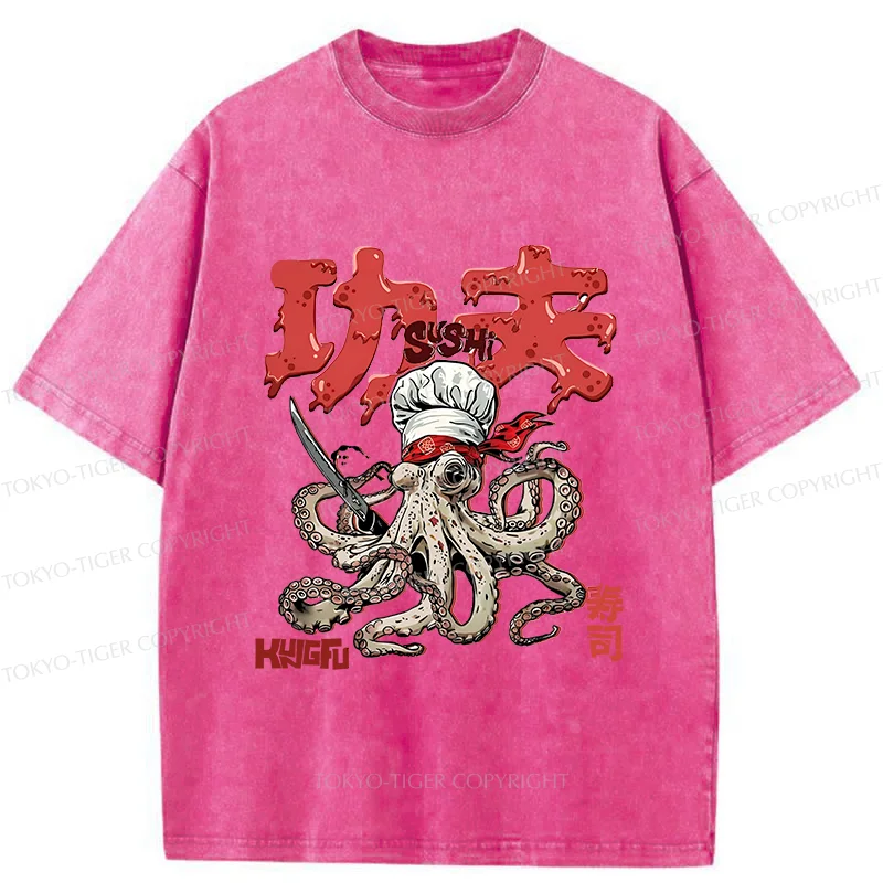 Tokyo-Tiger Octopus Chef Washed T-Shirt