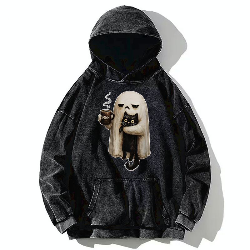 Tokyo-Tiger Ghost Cat Coffee Mood Washed Hoodie