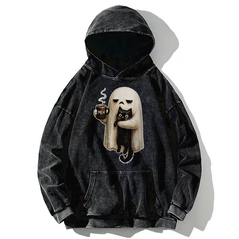 Tokyo-Tiger Ghost Cat Coffee Mood Washed Hoodie