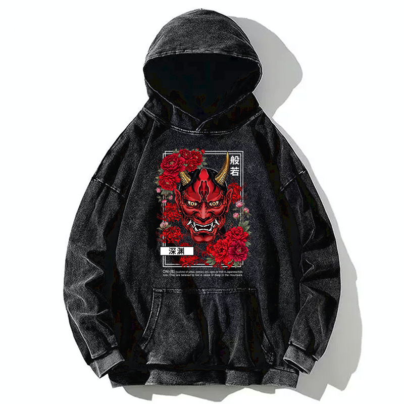 Tokyo-Tiger Cool Oni Floral Art Washed Hoodie
