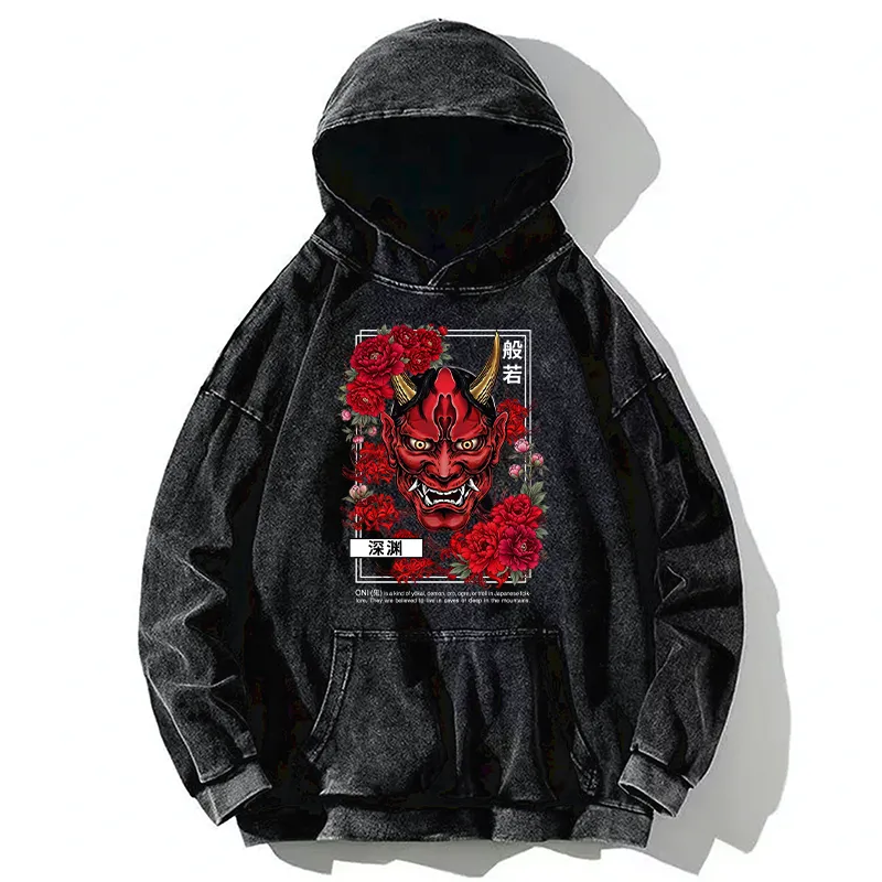 Tokyo-Tiger Cool Oni Floral Art Washed Hoodie Sale