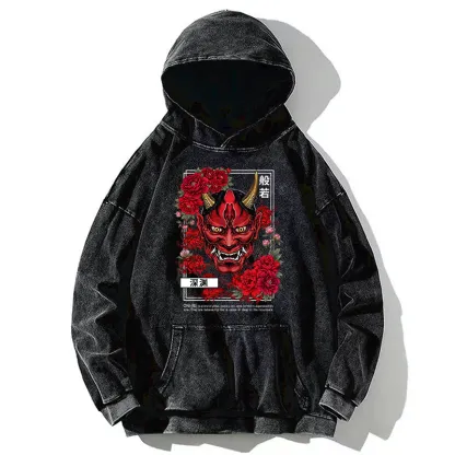 Tokyo-Tiger Cool Oni Floral Art Washed Hoodie