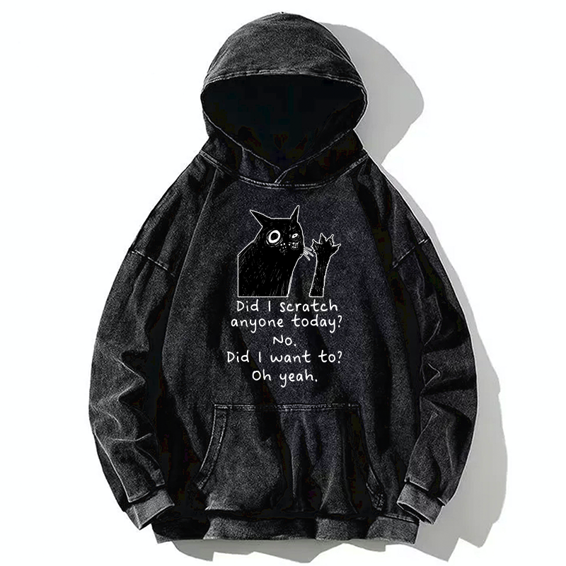 Tokyo-Tiger Black Cat Scratches People Washed Hoodie