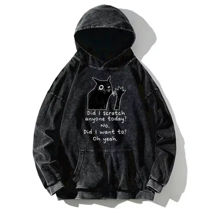 Tokyo-Tiger Black Cat Scratches People Washed Hoodie