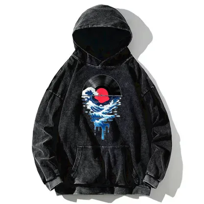 Tokyo-Tiger Vinyl Records And Waves Washed Hoodie