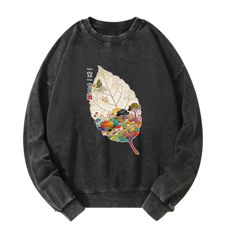 Tokyo-Tiger One Leaf Holds A Tiny Colorful World Washed Sweatshirt