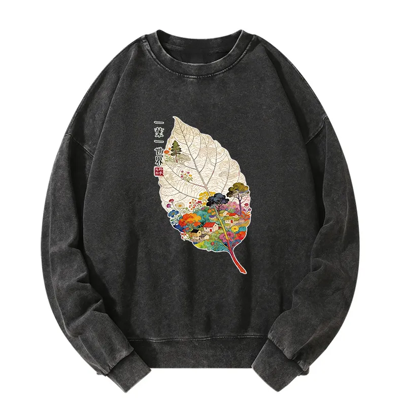 Tokyo-Tiger One Leaf Holds A Tiny Colorful World Washed Sweatshirt