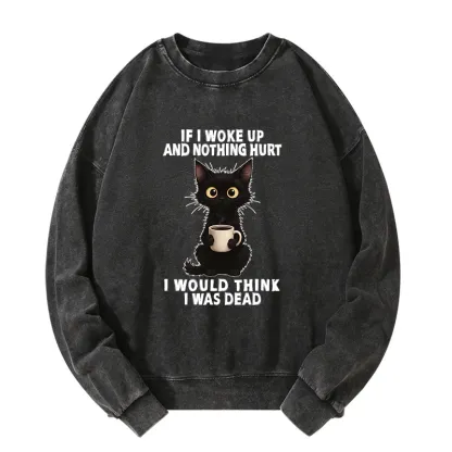 Tokyo-Tiger Funny Cute Black Cat And Coffee Meme Washed Sweatshirt