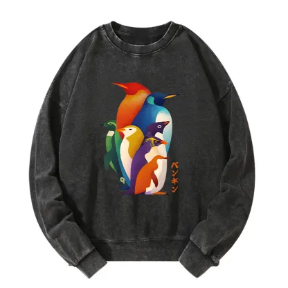 Tokyo-Tiger Cute Multi Tone Penguins Washed Sweatshirt