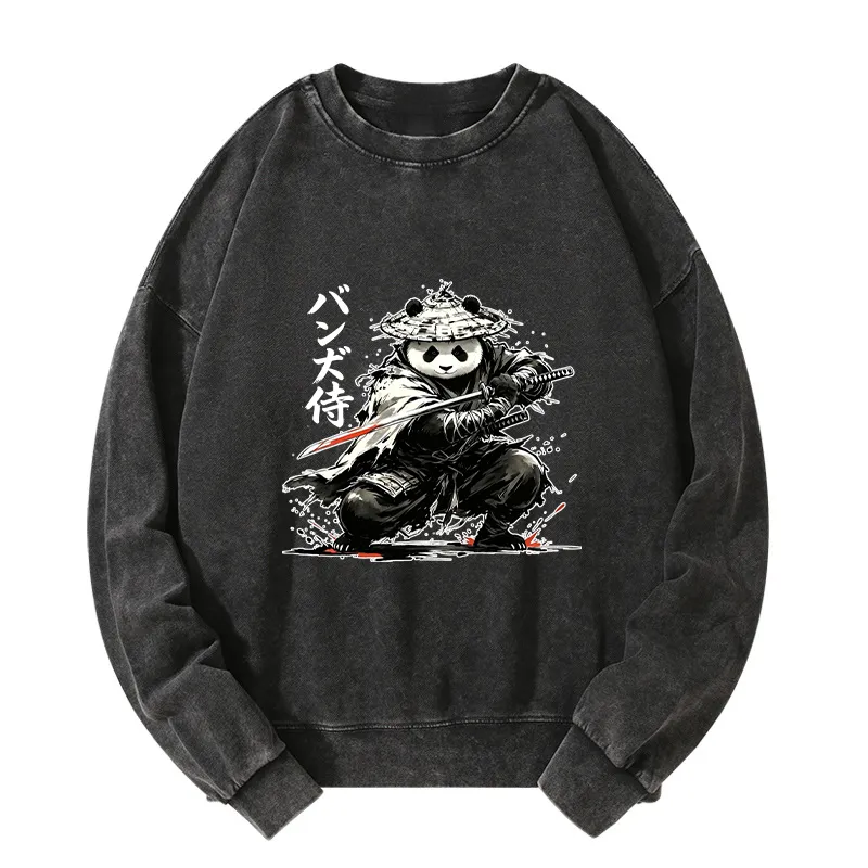 Tokyo-Tiger Panda Samurai Warrior Washed Sweatshirt