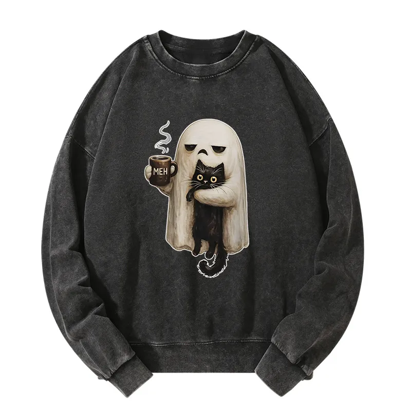 Tokyo-Tiger Ghost Cat Coffee Mood Washed Sweatshirt Sale