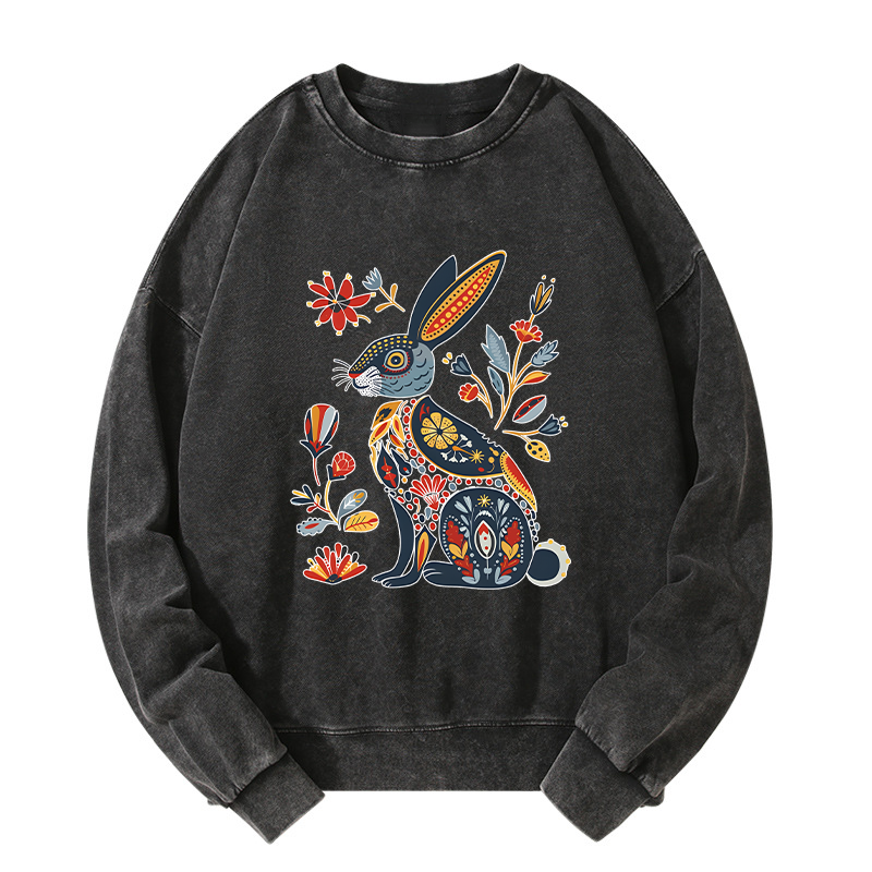 Tokyo-Tiger Folk Hare Bloom Washed Sweatshirt