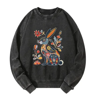 Tokyo-Tiger Folk Hare Bloom Washed Sweatshirt