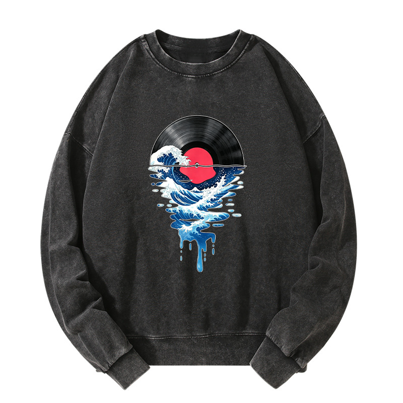 Tokyo-Tiger Vinyl Records And Waves Washed Sweatshirt
