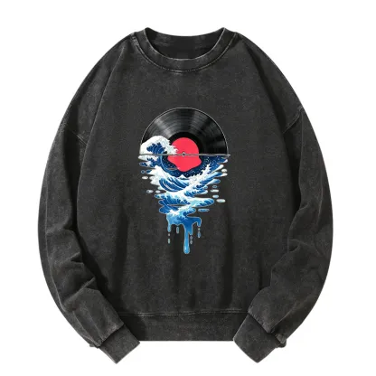 Tokyo-Tiger Vinyl Records And Waves Washed Sweatshirt
