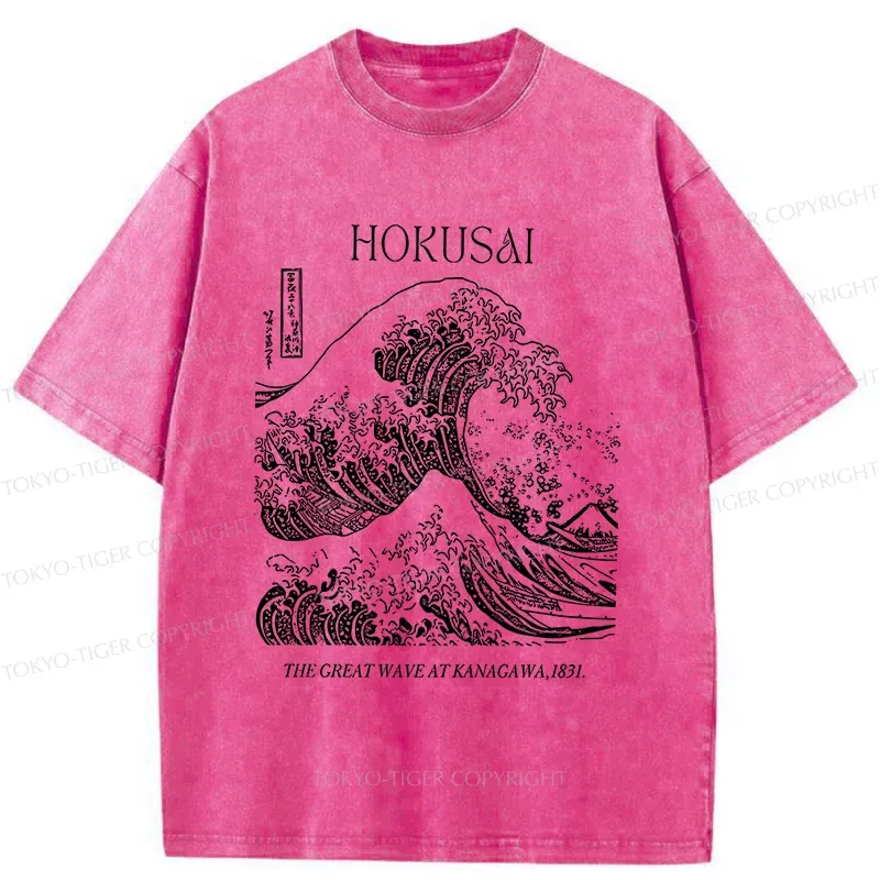 Tokyo-Tiger Retro Ukiyo-e Waves Washed T-Shirt