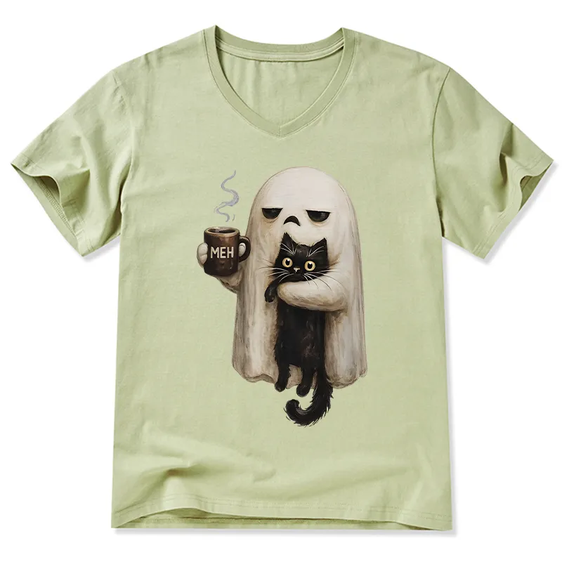 Tokyo-Tiger Ghost Cat Coffee Mood V-Neck Classic T-Shirt