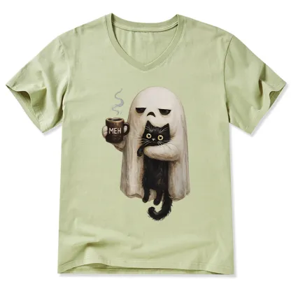 Tokyo-Tiger Ghost Cat Coffee Mood V-Neck Classic T-Shirt