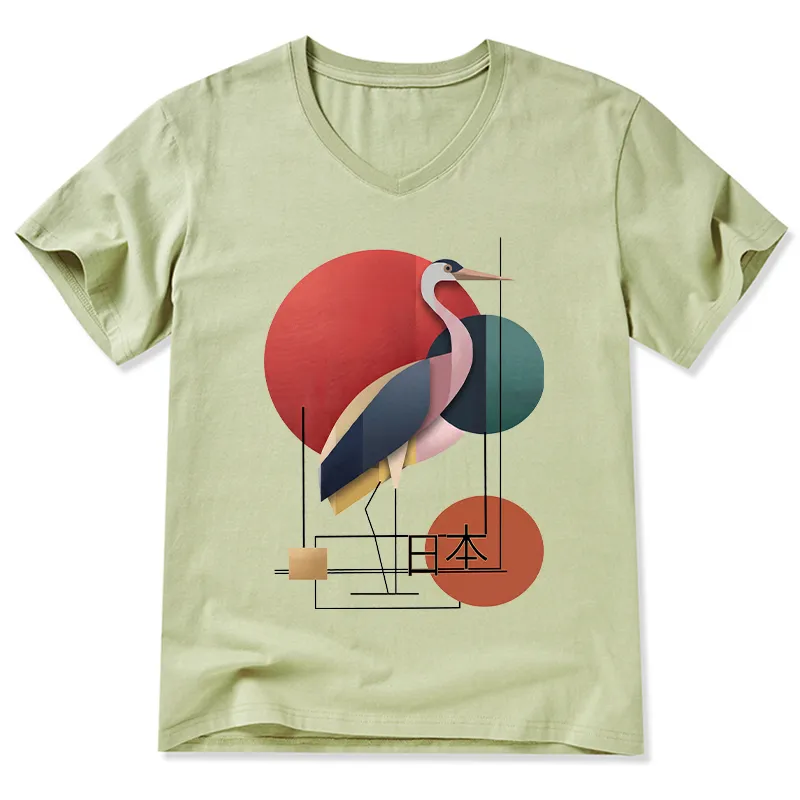 Tokyo-Tiger Geometric Crane Art V-Neck Classic T-Shirt