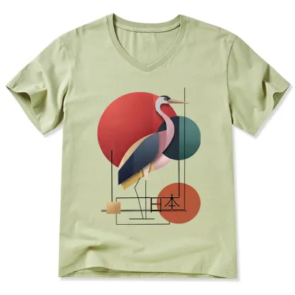Tokyo-Tiger Geometric Crane Art V-Neck Classic T-Shirt