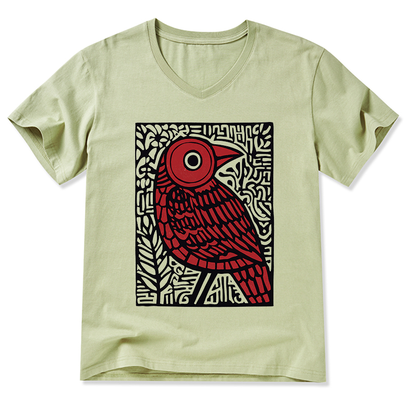 Tokyo-Tiger Retro Woodblock Bird V-Neck Classic T-Shirt