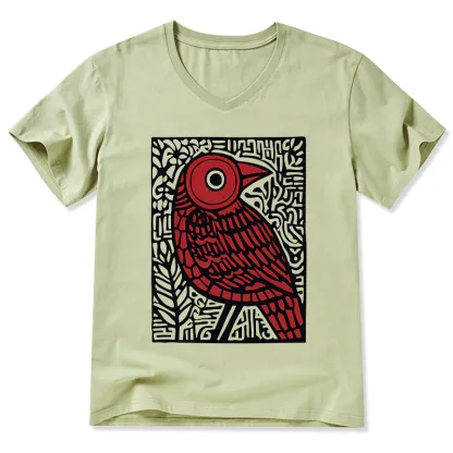 Tokyo-Tiger Retro Woodblock Bird V-Neck Classic T-Shirt