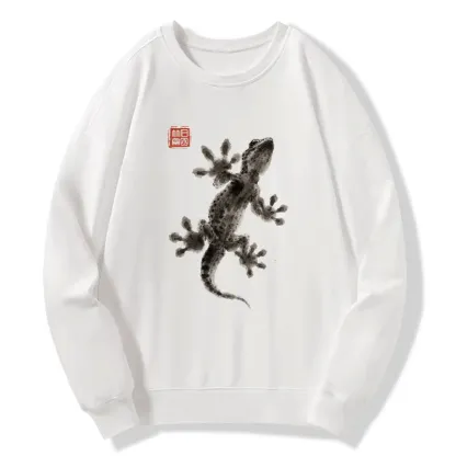 Tokyo-Tiger Minimal Asian Ink Brush Gecko Vibe Classic Sweatshirt