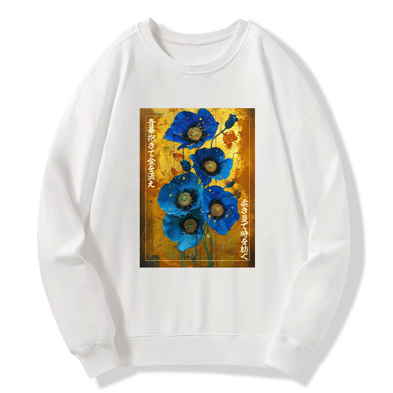 Tokyo-Tiger Shiny Blue Flower Warm Golden Background Classic Sweatshirt