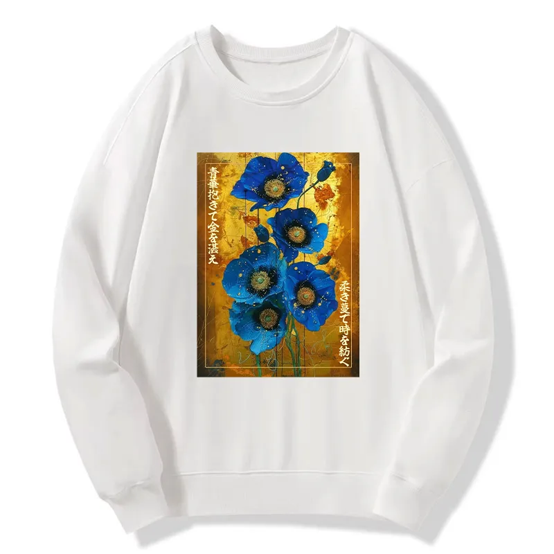 Tokyo-Tiger Shiny Blue Flower Warm Golden Background Classic Sweatshirt Sale