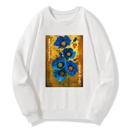 Tokyo-Tiger Shiny Blue Flower Warm Golden Background Classic Sweatshirt