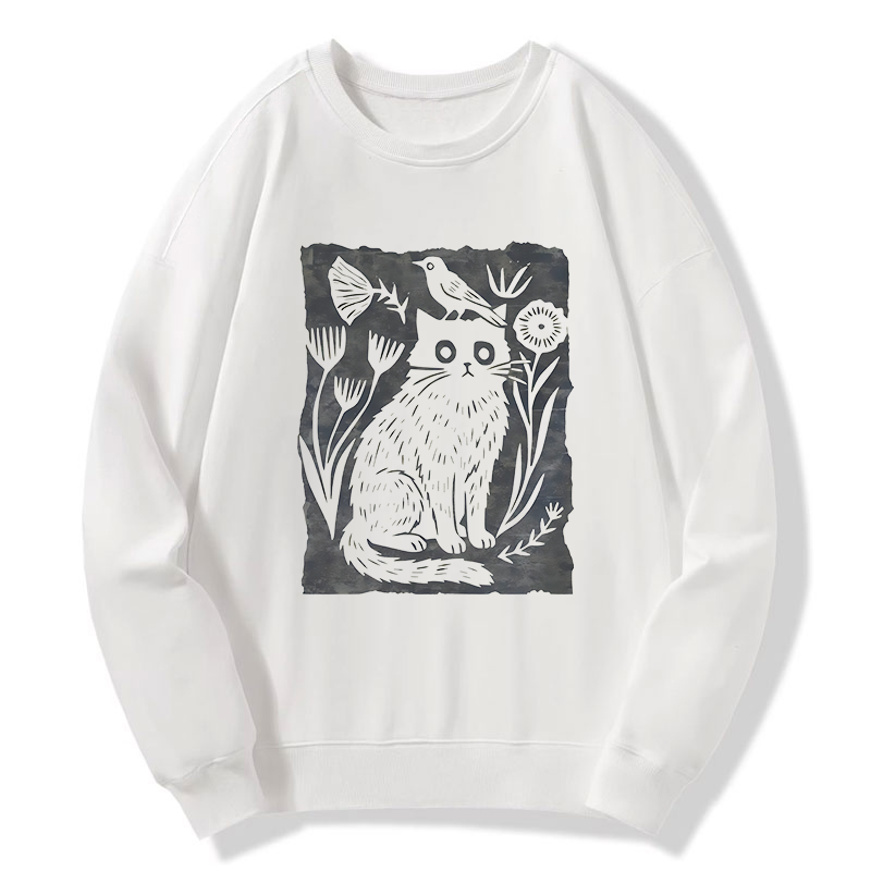 Tokyo-Tiger Folk Paper Cut Cat Bird Floral Art Classic Sweatshirt