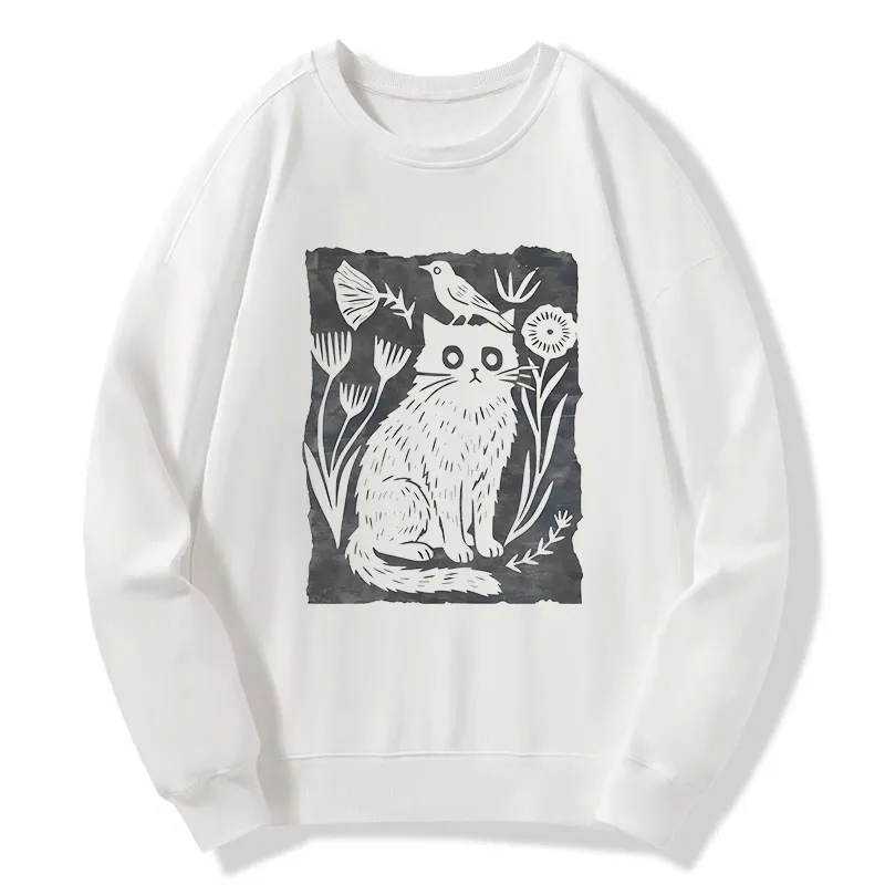 Tokyo-Tiger Folk Paper Cut Cat Bird Floral Art Classic Sweatshirt Sale